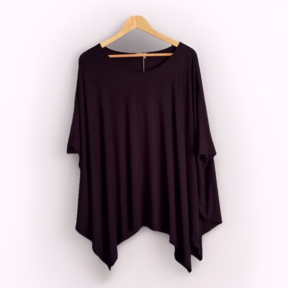 Studio Ko Clothing Bamboo Asymmetric Poncho Top One Size Black Soft Oversized - Picture 1 of 9